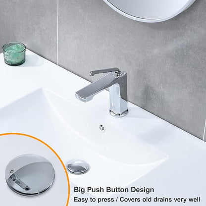 Universal Bathroom Sink Stopper, 1.1~1.5" Sink Drain Stopper, Full Size Bounce Bullet Type Pop Up Basin Drain Strainer, Chrome Anti-Clogging Sink Drain Filter with Hair Catcher (Silver)