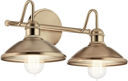 Kichler Clyde 2-Light Bathroom Vanity in Champagne Bronze, Elegant Fixture for Bathrooms (17" W x 7.5" H x 8.25" D), 45944CPZ