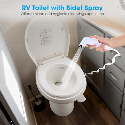 AW 20" High RV Camper Toilet with Bidet Spray Gravity Flush Elongated HDPE | Toilets for Motorhome Caravan