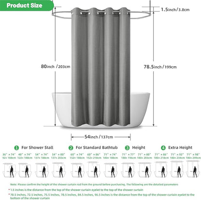 No Hook Waffle Shower Curtain, No Liner Needed Separate, 50x80 Inch, Grey | 100% waterproof TPU-laminated backing, magnetic weighted hem, machine washable, for bathroom, hotel, or shower stall use