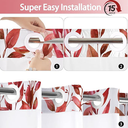 No Hook Shower Curtain and Liner Set, Red Eucalyptus 71x84 | Floral Design, with Snap in Liner, See-Through Top Window, Waterproof, Machine Washable, Quick-Drying, for Hotel Bathroom