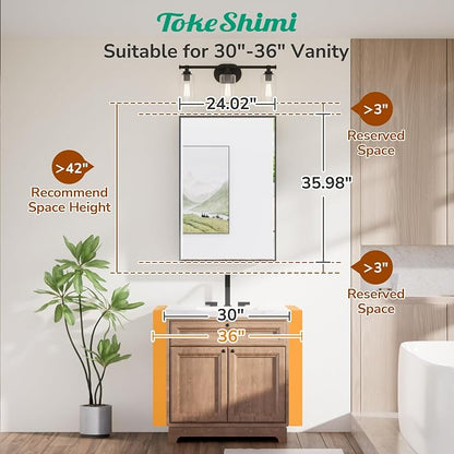 TokeShimi 24x36 Recessed Medicine Cabinet with Mirror Surface Mount, Brushed Nickel Bathroom Mirrored Medicine Cabinet, Bathroom Mirror with Storage Adjustable, Aluminum Framed