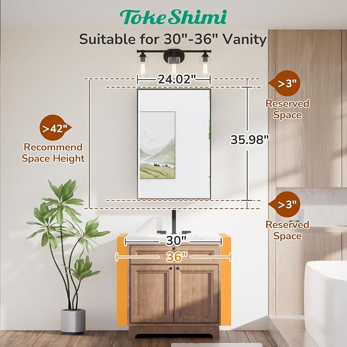 24x36 Recessed Medicine Cabinet with Mirror Surface Mount, Brushed Nickel Bathroom Mirrored Medicine Cabinet, Bathroom Mirror with Storage Adjustable, Aluminum Framed