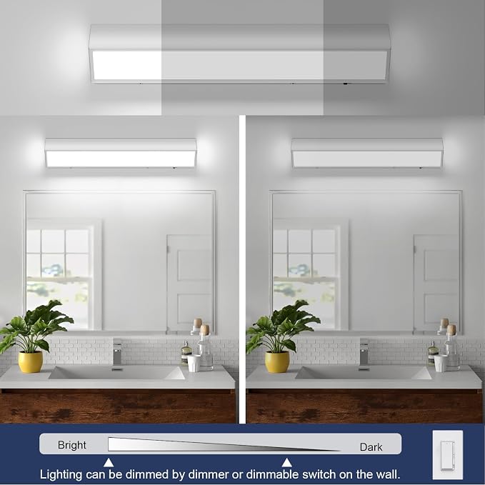 LED Modern Bathroom Vanity Light Fixtures (24-Inch, 5CCT, Dimmable), Modern Acrylic Bathroom Wall Lighting Fixtures Over Mirror, Chrome