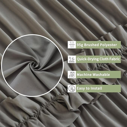 Farmhouse Ruffle Shower Curtain, Gray, 72 x 72 in | Decorative Elegant Bathroom Curtain with 12 Holes, Soft Ruched Microfiber Fabric, Vintage Handmade Design