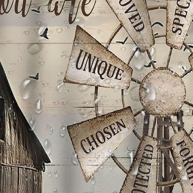 Western Barn Windmill Shower Curtain Sets for Bathroom,Rustic Inspirational Quotes Country Vintage Shower Curtains, Waterproof Farmhouse Bathroom Bathbub Decor Curtains with Hooks 70X70IN