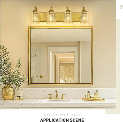 zeyu 4-Light Brushed Gold Vanity Light, Modern Wall Sconces for Mirror Kitchen Bedroom, Bathroom Wall Lights with Clear Glass Shade, ZSL72B-4W BG
