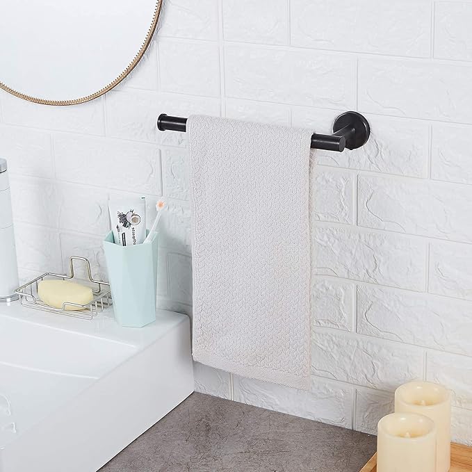 FOMANSH Stainless Steel Towel Holder - Mount on Wall Towel Bar, Toilet Kitchen Paper Holder, SUS 304 Hand Towel Rack, Towel Ring for Bathroom Toilet Black