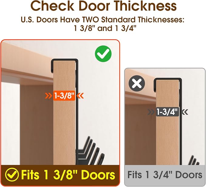 Over The Door Hooks Hanger, Heavy Duty Rack for Winter Coat, Fits 1 3/8" Doors, L7U - Bathroom Accessories and Towel Organizer Holder, Matte Black
