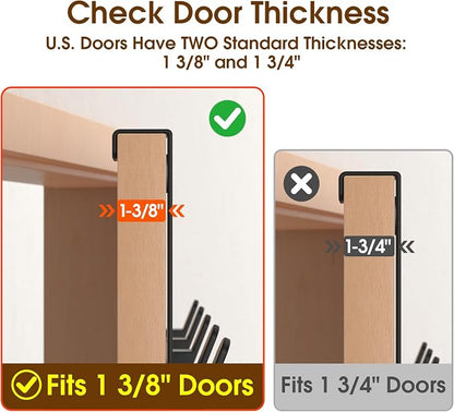 Over The Door Hooks Hanger, Heavy Duty Rack for Winter Coat, Fits 1 3/8" Doors, L7U - Bathroom Accessories and Towel Organizer Holder, Matte Black