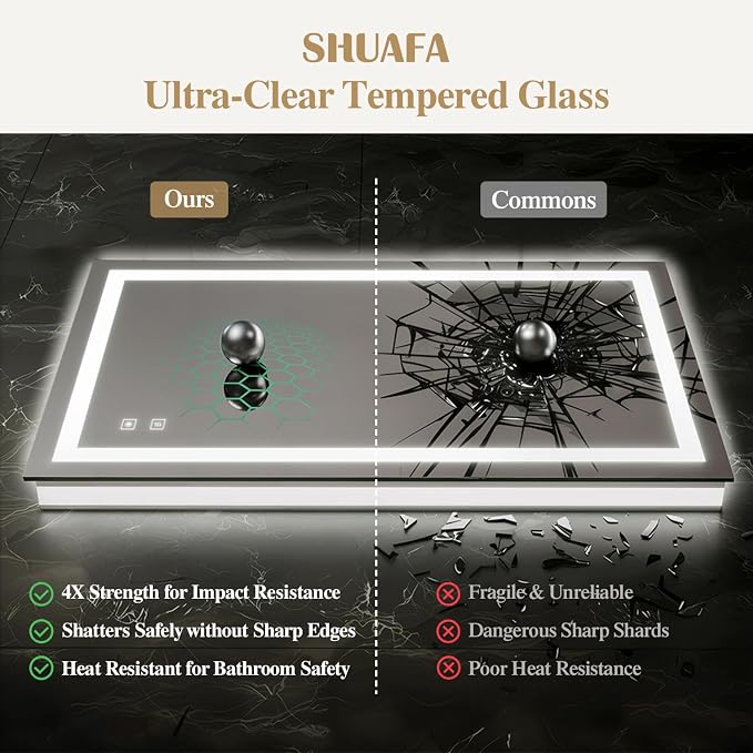 60X36 Inch Frontlit+ Backlit LED Bathroom Mirror with Lights | Bathroom Vanity Mirror for Wall, Ultra-Clear Tempered Glass, Shatter-Proof, Anti-Fog and Memory Function, ETL Listed