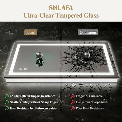 60X36 Inch Frontlit+ Backlit LED Bathroom Mirror with Lights | Bathroom Vanity Mirror for Wall, Ultra-Clear Tempered Glass, Shatter-Proof, Anti-Fog and Memory Function, ETL Listed