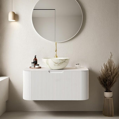30" Floating Bathroom Vanity with Sink, Modern Bathroom Cabinet with Bowl Shape Ceramic Basin and Marble Top, Extra Large Storage Drawer, Soft-Close Design, Pre-Assembled Cabinet, White