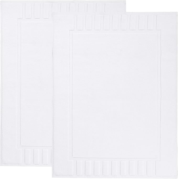 Superior 100% Cotton Bathmat Set, Bath Mats, Bathroom Decor, Shower, Bathtub Essentials, Home Accessories, Washable Rug, No Backing, Heavyweight, Leo Collection, Set of 2, 22" x 35", White