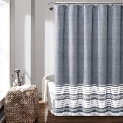 Lush Decor Nantucket Yarn Dyed Cotton Blend Tassel Fringe Shower Curtain Single 72" W x 72" L Navy - Blue Shower Curtains for Bathroom Curtain