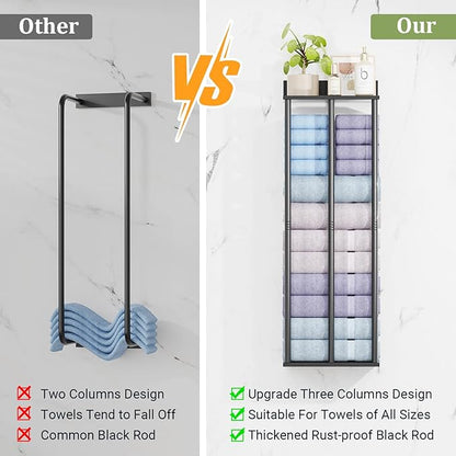 Large Towel Racks for Bathroom Wall Mounted, Updated 3 Bar Bath Towel Holder for Bathroom Wall, 34'' Bath Towel Rack for Bathrooms, Metal Small Bathrooms Towel Storage Rack, RV Towels Rack, Balck