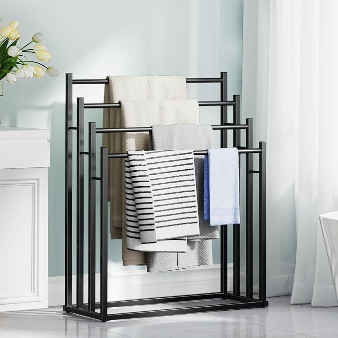 Honiter Towel Racks for Bathroom, 4 Tier Wide Towel Drying Rack Outdoor, Free Standing Towel Rack, Pool Towel Blanket Stand and Display Rack for Oversized Bath Towels