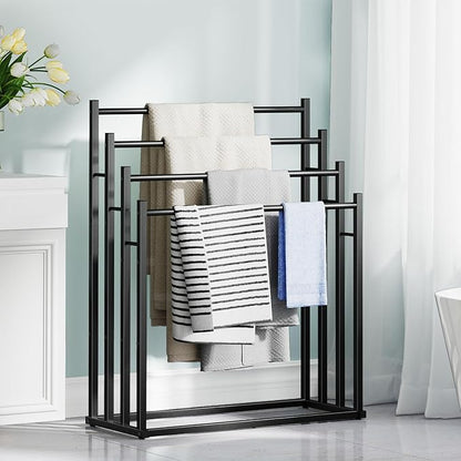 Honiter Towel Racks for Bathroom, 4 Tier Wide Towel Drying Rack Outdoor, Free Standing Towel Rack, Pool Towel Blanket Stand and Display Rack for Oversized Bath Towels