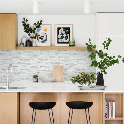 STICKGOO Peel and Stick Backsplash Tile, Volakas White with Silver Metal | 20 Sheets, self-adhesive PVC mixed metal backsplash tiles for kitchen and bathroom. Waterproof & easy to clean.