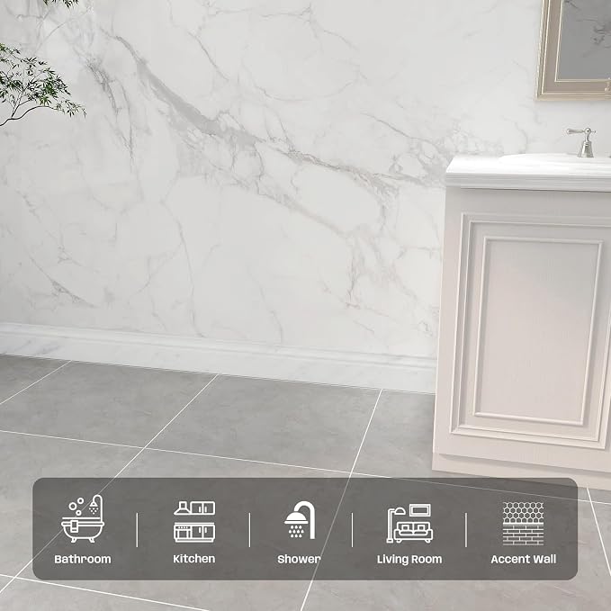 Carrara White Marble Baseboard Trim Molding, Polished, 4 Pcs | 5"x12"Marble Wall Skirting Base Trim Moulding for Shower Bathroom Kitchen Backsplash, Protects Wall, Easy to Install, Durable