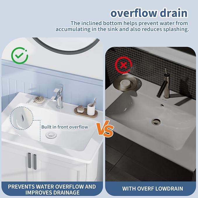Bathroom Vessel Sink Semi-Recessed Square Ceramic Basin 21.26×17.72×6.65 inch, Single Faucet Hole Countertop Sink for Modern Bathroom Vanity, Guest Washroom and Apartment Renovation