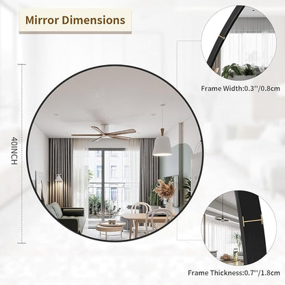 BEAUTYPEAK 40 Inch Round Mirror, Metal Frame Circle Mirror, Black | Wall Mounted for Entryway, Bathroom, Vanity, Living Room