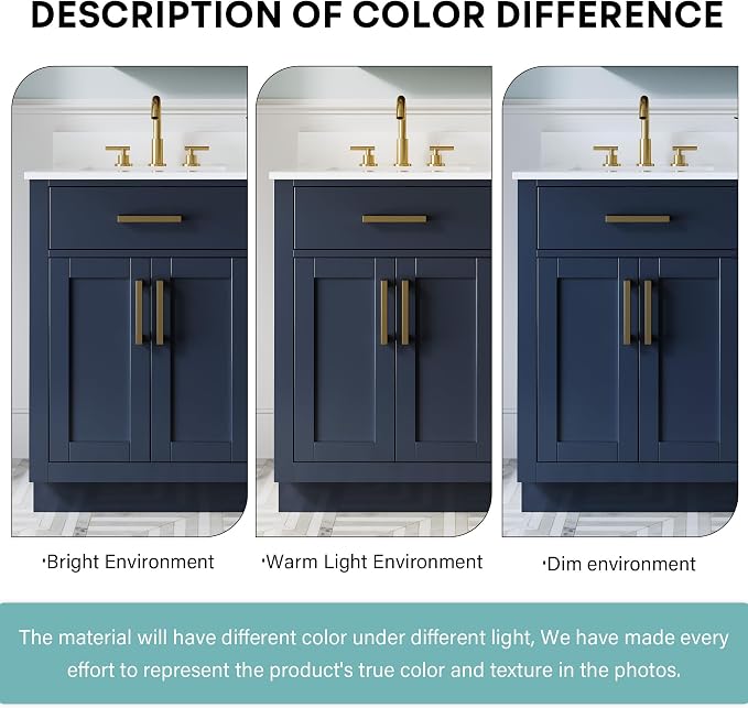 36-Inch Bathroom Vanity with Sink W/ 2 Doors & 4 Drawers & 1 Flip Drawer, Navy Blue Vanity W/Brushed Gold Handles
