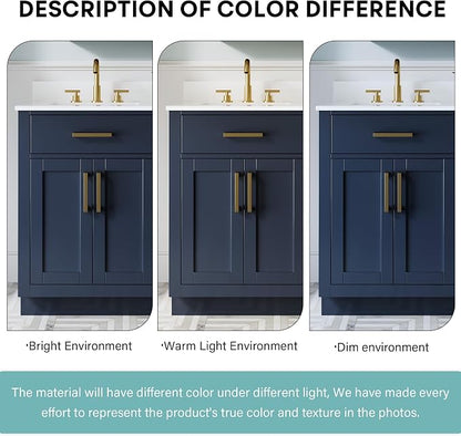 36-Inch Bathroom Vanity with Sink W/ 2 Doors & 4 Drawers & 1 Flip Drawer, Navy Blue Vanity W/Brushed Gold Handles