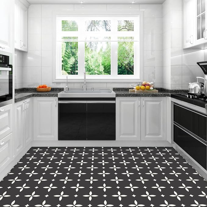 MORCART Peel and Stick Floor Tile Star Waterproof Vinyl Flooring DIY Flooring for Bathroom, Kitchen, Fireplace, Pet House, Stairs, Bedrooms, Wall, Store(20PCS,7.87" x 7.87",Black)