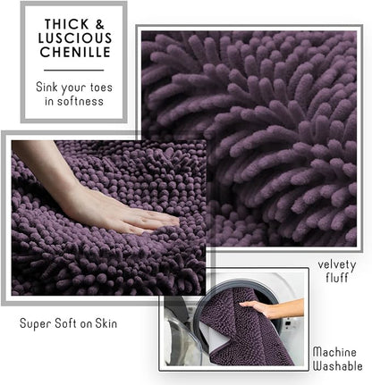 Hearth & Harbor Bathroom Rugs, Chenille Bath Mat - Machine Washable Bath Mats for Bathroom Non-Slip Backing Rubber, Quick Dry Bathroom Mat