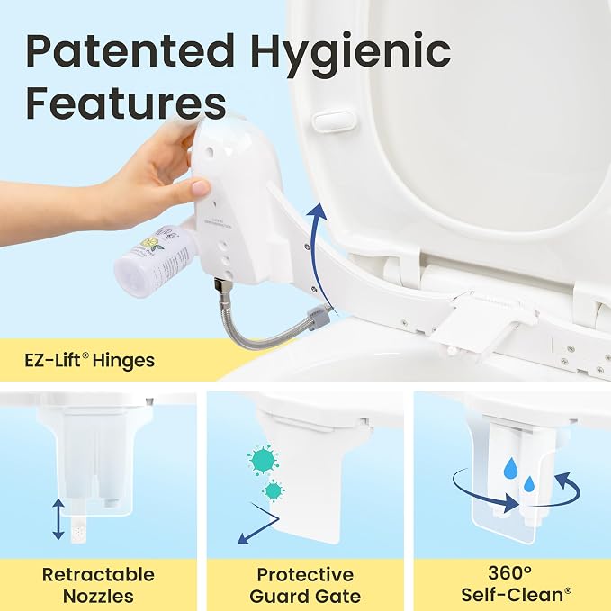 LUXE Bidet WHIFT 185 Bidet - Deodorizing EZ-Lift Bidet Attachment, White | Non-Electric, Built-In Deodorizing Spray, Cold Water, Lemon Refill Included, Easy Slide-In Install, Rear & Feminine Wash