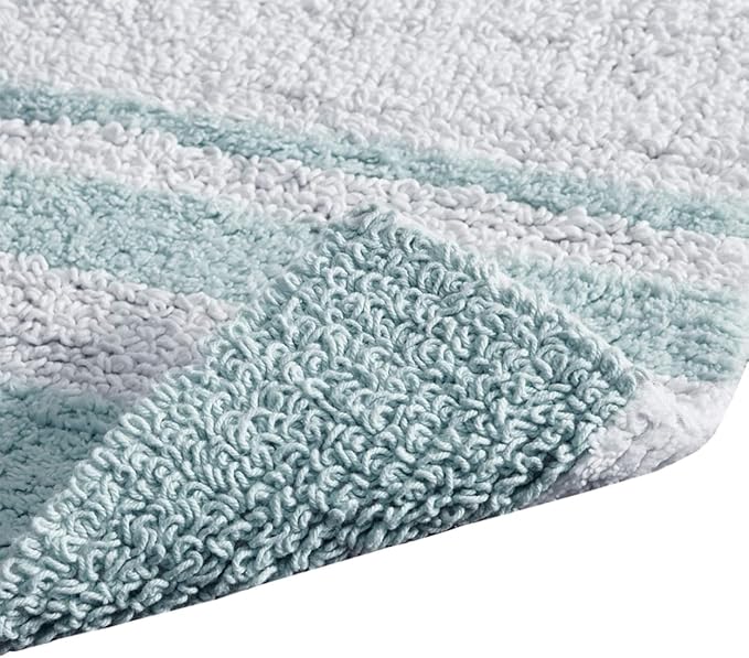 Madison Park Reversible Spa Cotton Bath Rug 100%-Cotton Striped Ultra Soft Water Absorbent, Fast Drying, Bath-Mats, Non-Slip Absorbent Quick Dry Mats for Tub, Shower Room, and Bathroom, 24x72, Aqua | Quick Dry, Ultra Soft, Pile, Machine Washable, Plush...