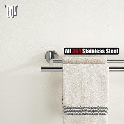 JQK Chrome Double Towel Bar, 19 Inch 304 Stainless Steel Thicken 0.8mm Towel Rack Bathroom, Towel Holder Polished Steel Wall Mount, Useable Length 16 Inch, TB100L16-CH
