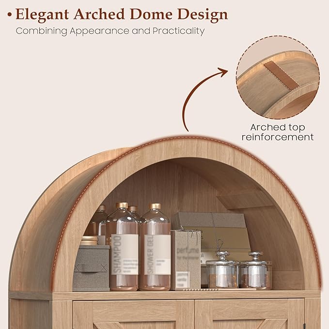 Arched Bathroom Wall Cabinet, Farmhouse Medicine Cabinet with Barn Door and with Adjustable Shelf, 23.6 x 28.7'' Wooden Storage Cabinet Wall Mounted for Bathroom Laundry Room Kitchen, Natural