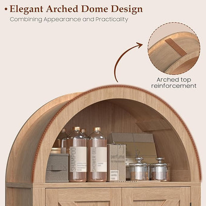 Arched Bathroom Wall Cabinet, Farmhouse Medicine Cabinet with Barn Door and with Adjustable Shelf, 23.6 x 28.7'' Wooden Storage Cabinet Wall Mounted for Bathroom Laundry Room Kitchen, Natural