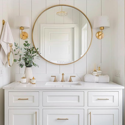 Round Mirror 22 inch, Gold Bathroom Mirror, Brushed Metal Frame | Brushed Metal Frame, High Definition Mirror, Waterproof, Suitable for Bedroom, Bathroom, Entryway, Living Room, Vanity