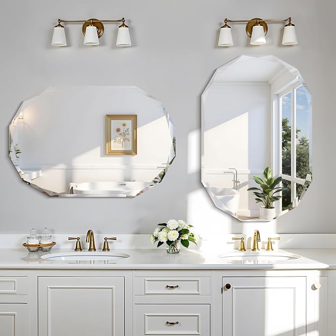 GLASHOM Frameless Oval Bathroom Mirror, 24x36 inch Beveled Wall Mirror | Modern Vanity Decor Mirror for Bathroom, Living Room, Entryway, Bathroom Mirrors for Over Sink Horizontal or Vertical