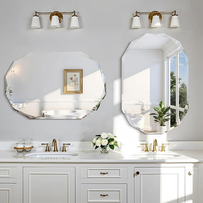 GLASHOM Frameless Oval Bathroom Mirror, 24x36 inch Beveled Wall Mirror | Modern Vanity Decor Mirror for Bathroom, Living Room, Entryway, Bathroom Mirrors for Over Sink Horizontal or Vertical