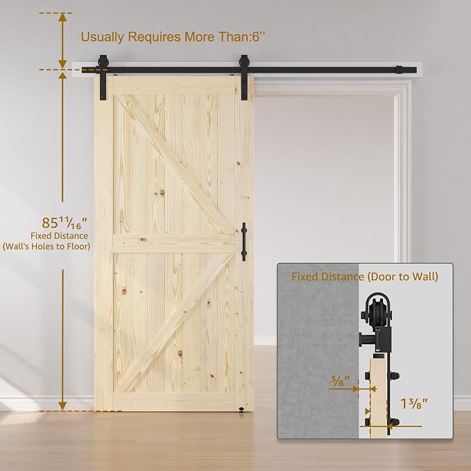 SMARTSTANDARD 48in x 84in Sliding Barn Door with 8ft Barn Door Hardware Kit Included, Unfinished Solid Spruce Wood Door, Assembly Required, DIY, Stainable, Natural | Unfinished Solid Spruce Wood Door, Assembly Required, DIY, Stainable, Natural