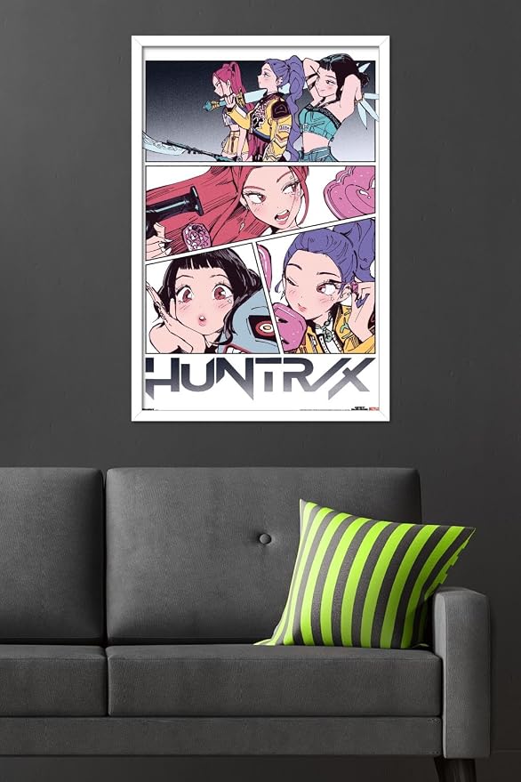 Trends International Netflix KPop Demon Hunters (2025) - Huntrix Manga Panels Wall Poster, 34L x 22.4W, White Framed Version