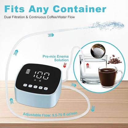 Electric Enema Kit, Enemas for Colon Cleanse for Women Men, 1-100 Levels Water Flow Speed Control with LCD Display, Water & Coffee Enema for Colon Detox Cleanse -16 Tips, External Water Supply (Blue)