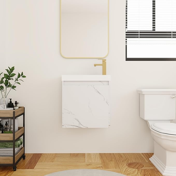 20 Inch Bathroom Vanity with Sink Combo for Small Space, Wall-Mounted Bathroom Vanity with Soft Close Door,Modern Floating Bathroom Vanity with Top Basin & Storage Cabinet,White