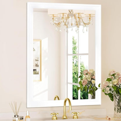 Rectangle Mirrors for Wall 30x40 Inch, White Wood Framed Bathroom Mirror with Tempered Glass,Shatter-Proof Mirror for Bedroom Living Room Office or Hallway (White, 30x40 in)
