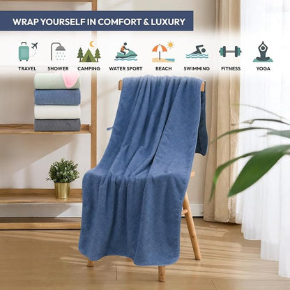 JML Bath Towels with Hanging Loop, 2 Pack, 27x55 in, Microfiber, Light Blue | Soft, Super Absorbent, Quick Dry, Lint-Free & Fade-Resistant, Lightweight Bathroom Towel for Daily Use