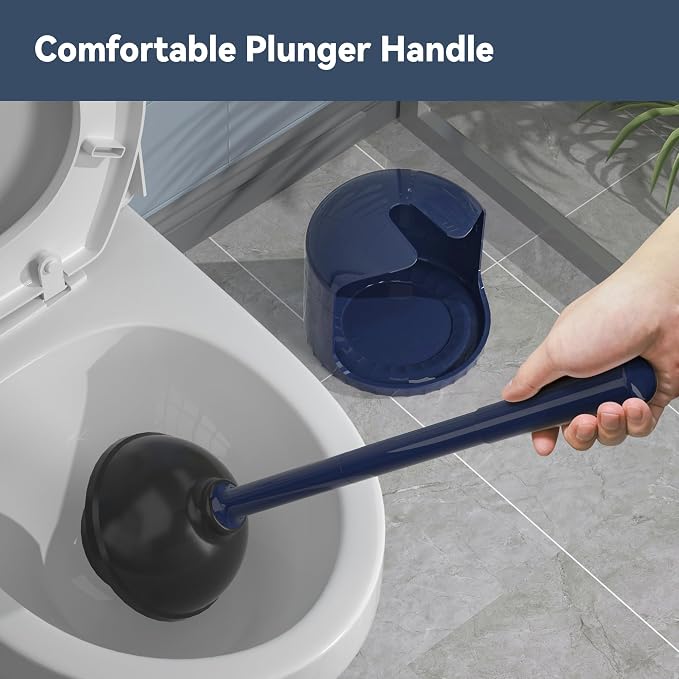 TRENTI Toilet Plunger with Holder, Plunger with Holder for 5.3-inch Toilet Drain, Plungers for Bathroom with Holder, Toilet Plunger Heavy Duty (2, Blue)