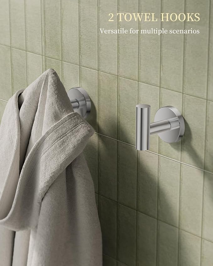 Chrome Bathroom Hardware Accessories Set 5 pcs Double Towel Holder Bar Set | 24 inches Stainless Steel Towel Bar, Towel Racks for Bathroom Robe Towel Hooks Toilet Paper Holder Wall Mounted by BATHLAVISH