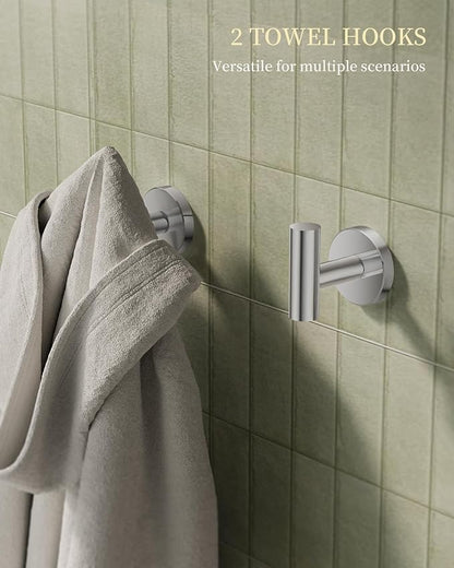Chrome Bathroom Hardware Accessories Set 5 pcs Double Towel Holder Bar Set | 24 inches Stainless Steel Towel Bar, Towel Racks for Bathroom Robe Towel Hooks Toilet Paper Holder Wall Mounted by BATHLAVISH