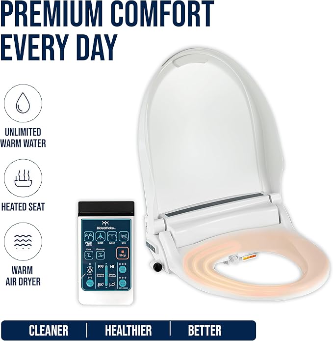 BidetMate 2000 Series Electric Bidet Toilet Seat, Air Dryer, Deodorizer | Heated Water & Seat, Unlimited Warm Water Wash, Self Cleaning Nozzle, Wireless Remote Bidet Seat, Fits Elongated Toilets