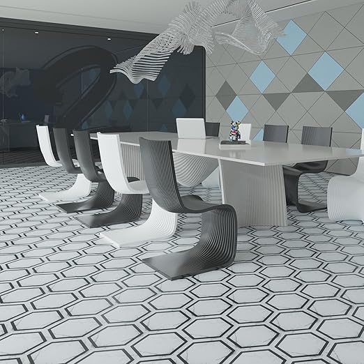 Art3d 60-Pack Hexagon Peel and Stick Flooring Tile Marble Look, Self Adhesive Waterproof Vinyl Floor Tile for Kitchen Bathroom Living Room Bedroom, 11.8" x 10.2" White Marble