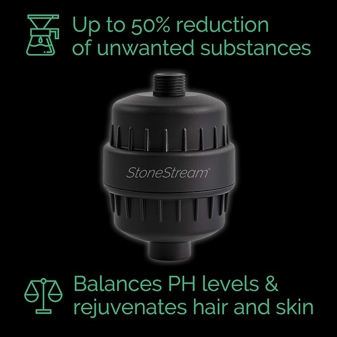 Original StoneStream® EcoPower Shower Head System — Spa Like Ionic Filter to Soften Water, Increase Pressure & Save Water — Showerhead + Hard Water Filtration + Wall Adapter Kit — Matte Black